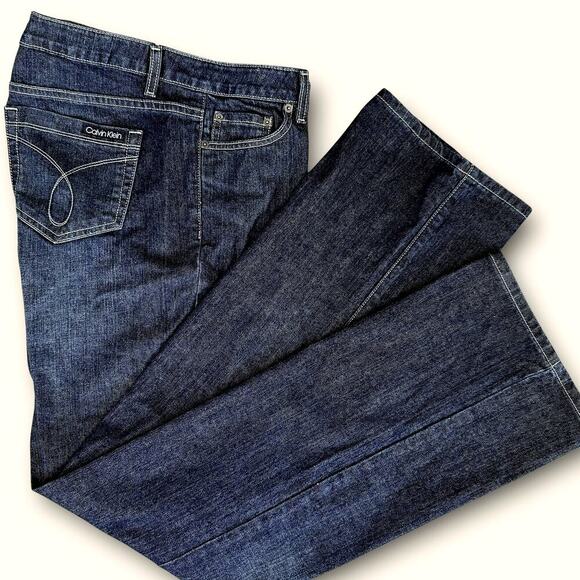 Calvin Klein Classic Bootcut Mid Rise Dark Blue Denim Jeans Womens Size 14X32 - Picture 1 of 11